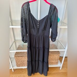 J. Crew Tiered Long-sleeve Midi Dress In Swiss Dot Black | size 6